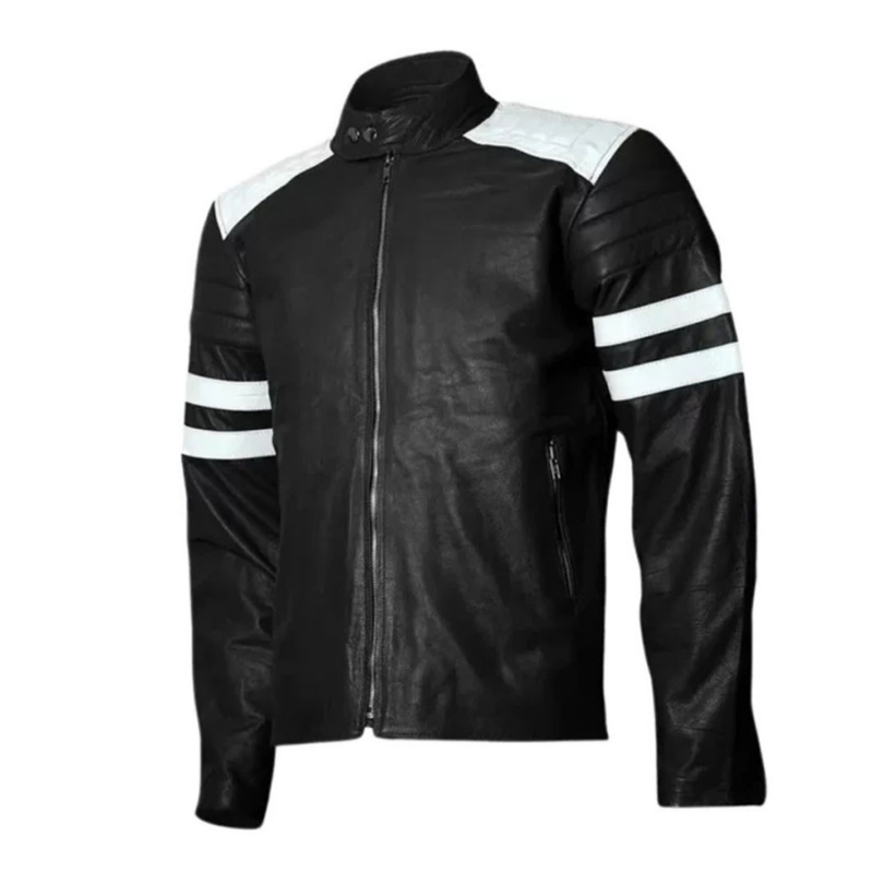Men's Retro White-Stripe Cafe Racer Jacket