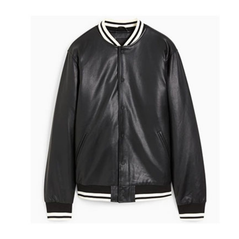 Men's Black Faux Leather Varsity Jacket