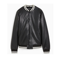 Men's Black Faux Leather Varsity Jacket
