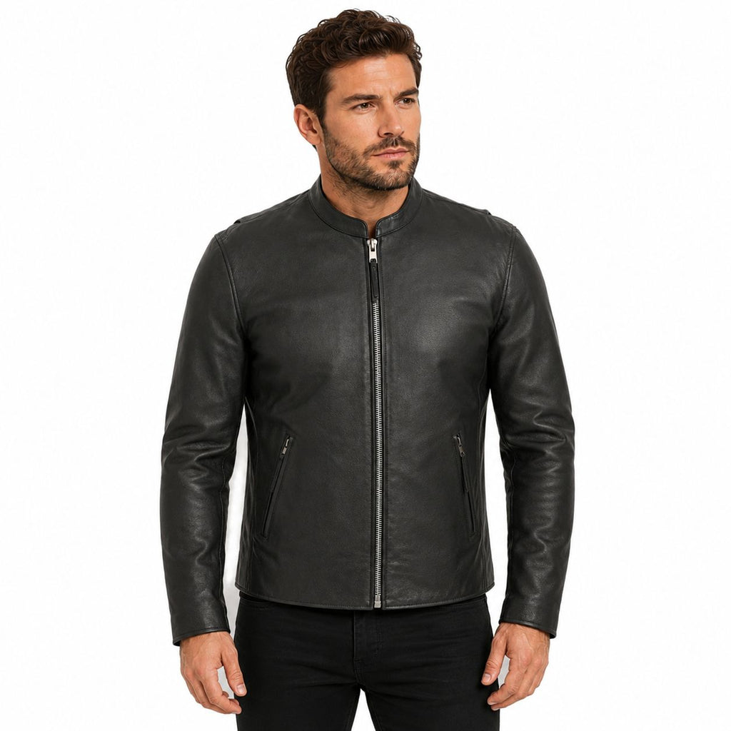 Men's Lined Asymmetric Leather Moto Jacket