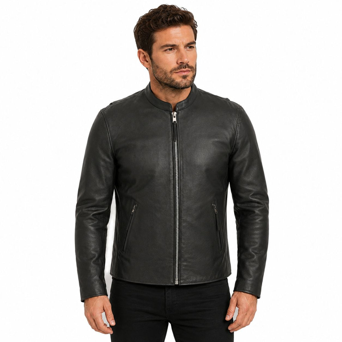 Men's Lined Asymmetric Leather Moto Jacket