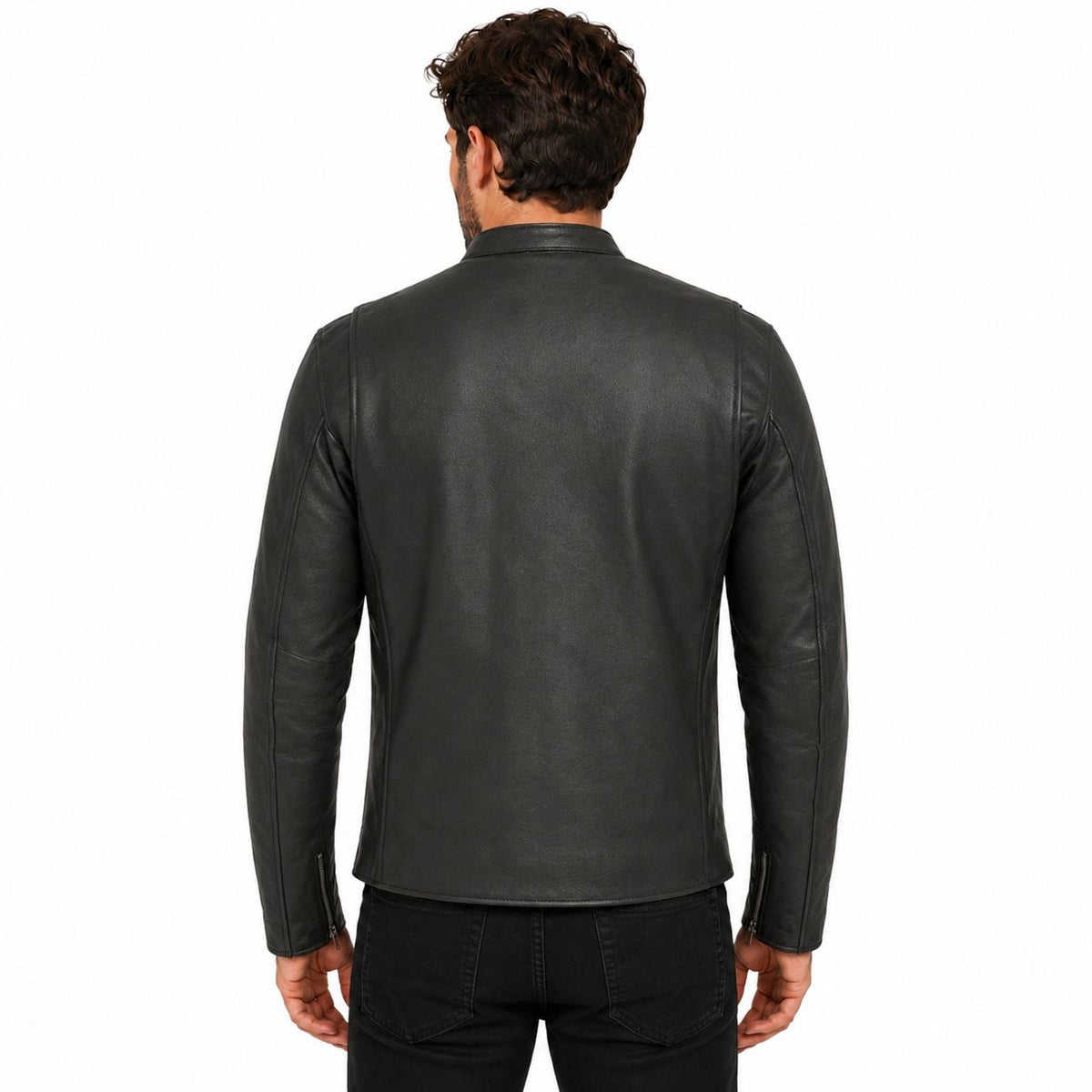 Men's Lined Asymmetric Leather Moto Jacket