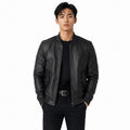 Men's Black Leather Bomber Jacket