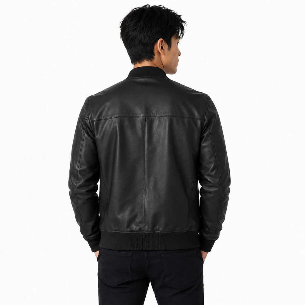 Men's Black Leather Bomber Jacket
