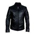 Men's Black Leather Classic-Collar Jacket