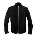 Men's Black Suede Stand-Collar Jacket