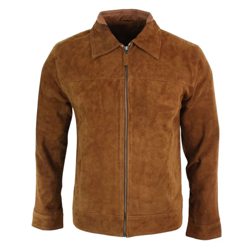 Men's Brown Suede Zip-Front Jacket