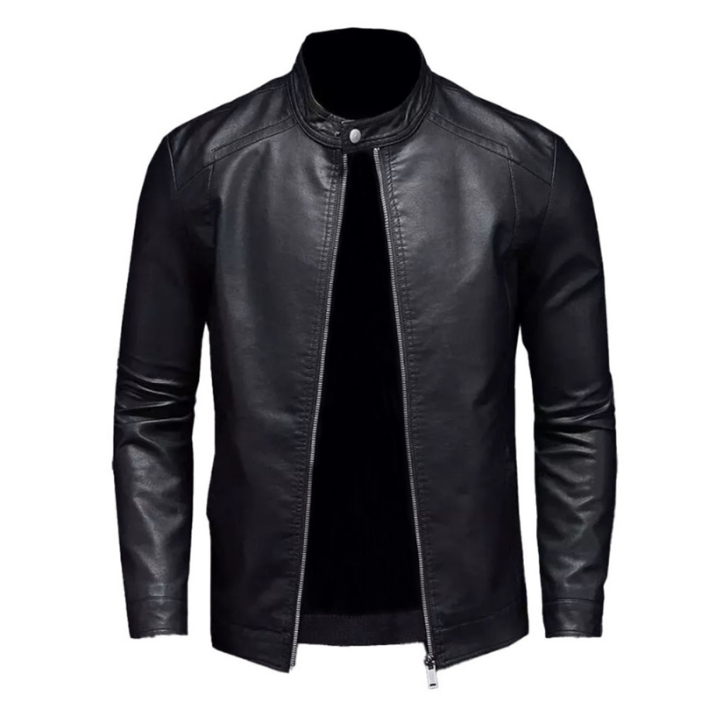 Men's Fitted Black Leather Cafe Racer