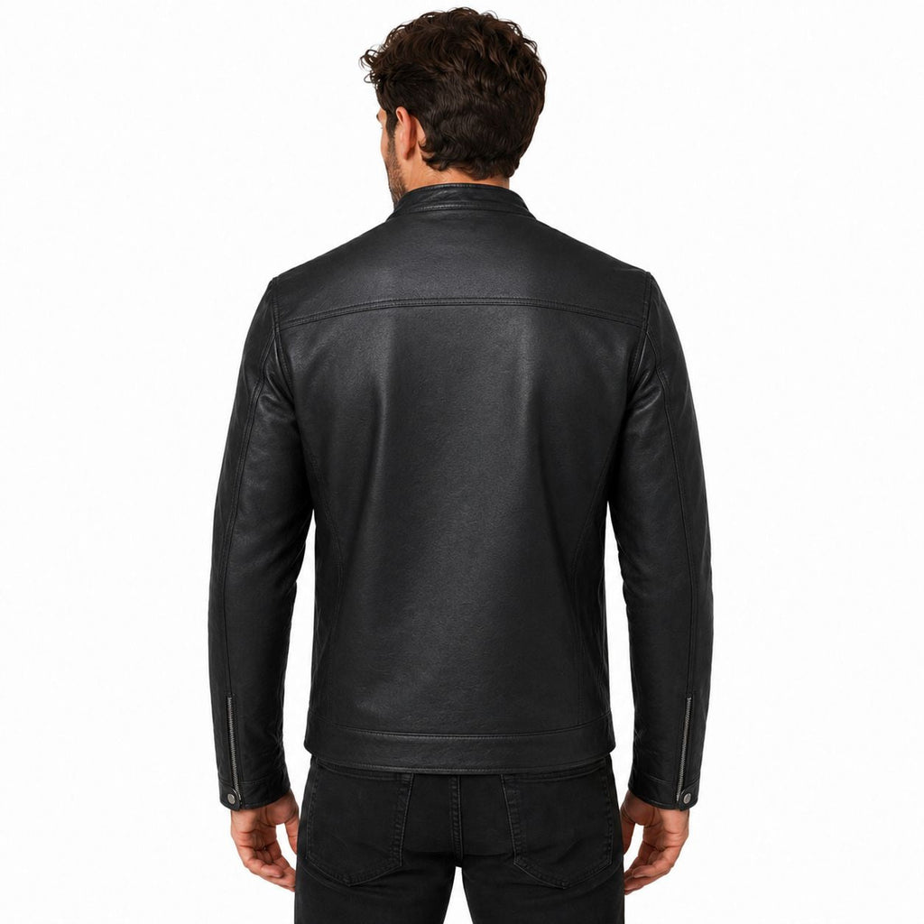 Men's Fitted Black Leather Cafe Racer
