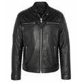 Men's Quilted-Shoulder Black Leather Jacket