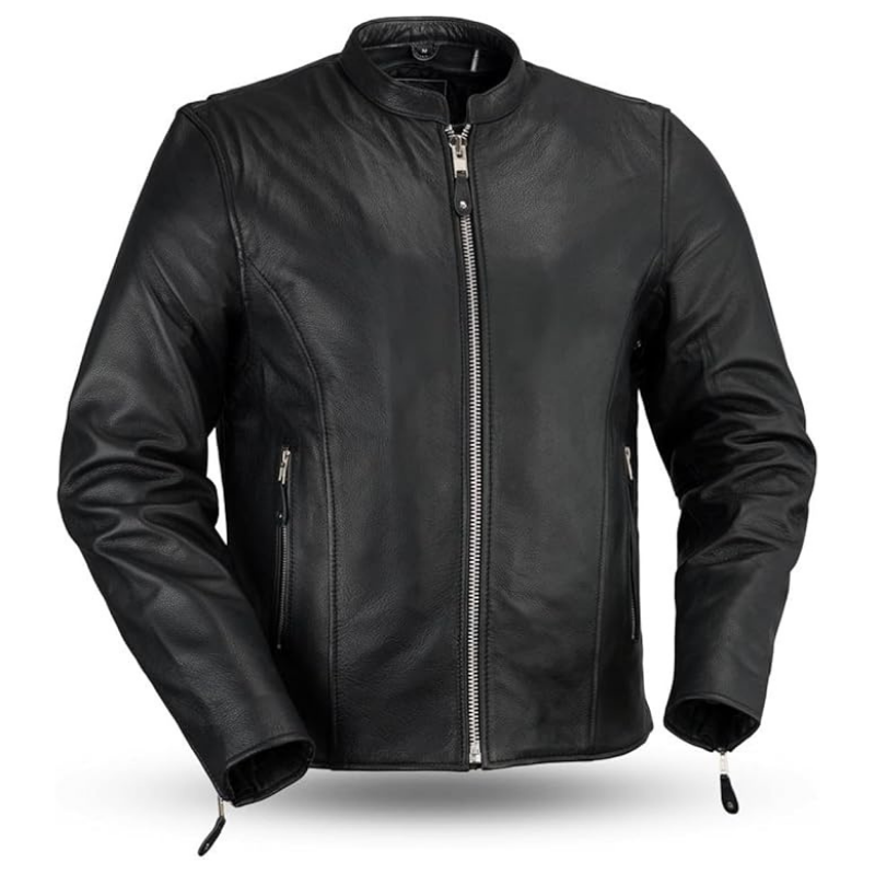 Men's Asymmetric-Zip Leather Biker Jacket