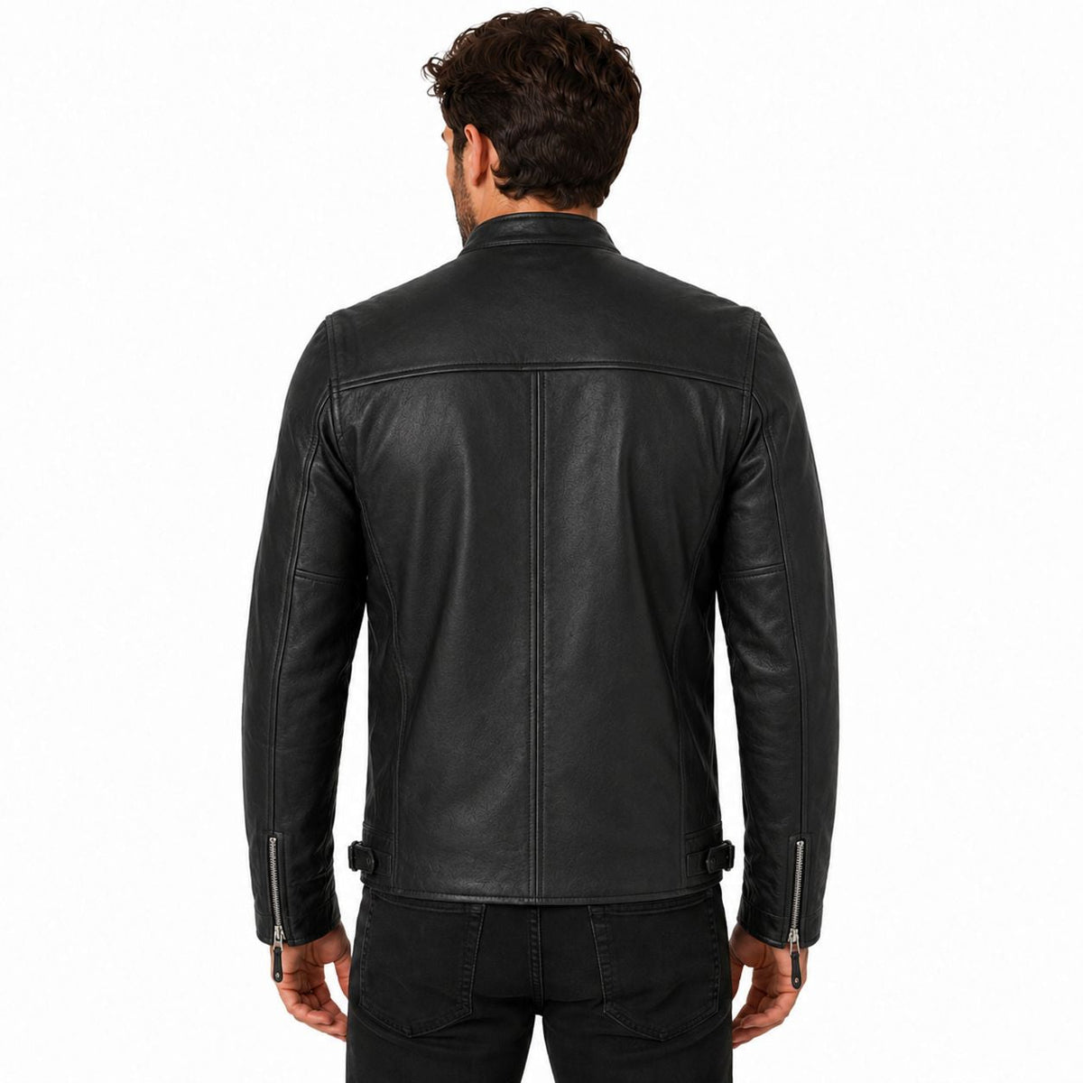 Men's Asymmetric-Zip Leather Biker Jacket