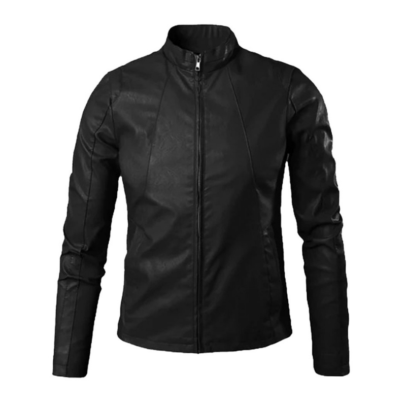 Men's Snap-Collar Leather Cafe Racer Jacket