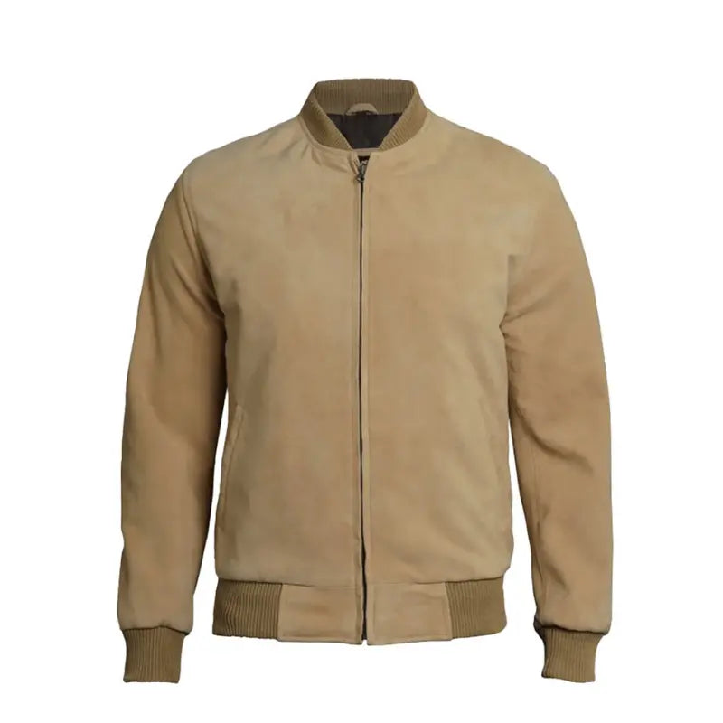 Men's Camel Brown Suede Bomber Jacket