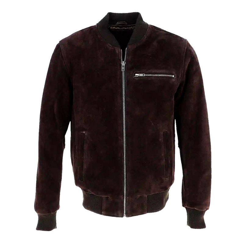 Men's Brown Suede Chest-Pocket Bomber