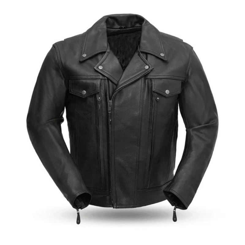 Men's Black Leather Lapel Biker Jacket