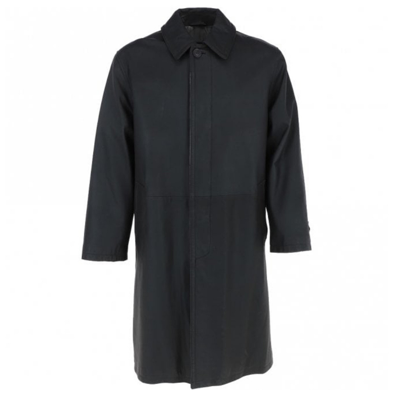 Men's Black Leather Overcoat