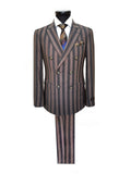 Brown Bold Stripe Double Breasted Suit