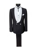 Black Double Breasted Tuxedo With White Shawl Lapel
