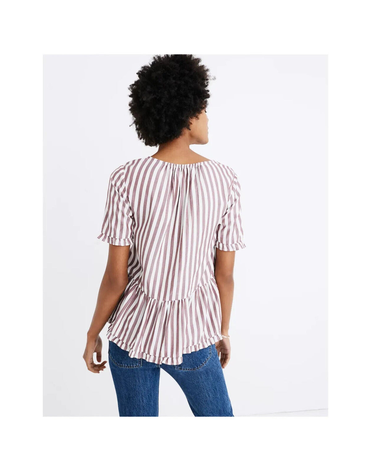 MADEWELL Stanza Ruffle Hem Top in Stripe Top