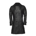 Men's Black Double-Breasted Leather Coat