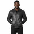 Men's Ribbed-Trim Black Leather Bomber