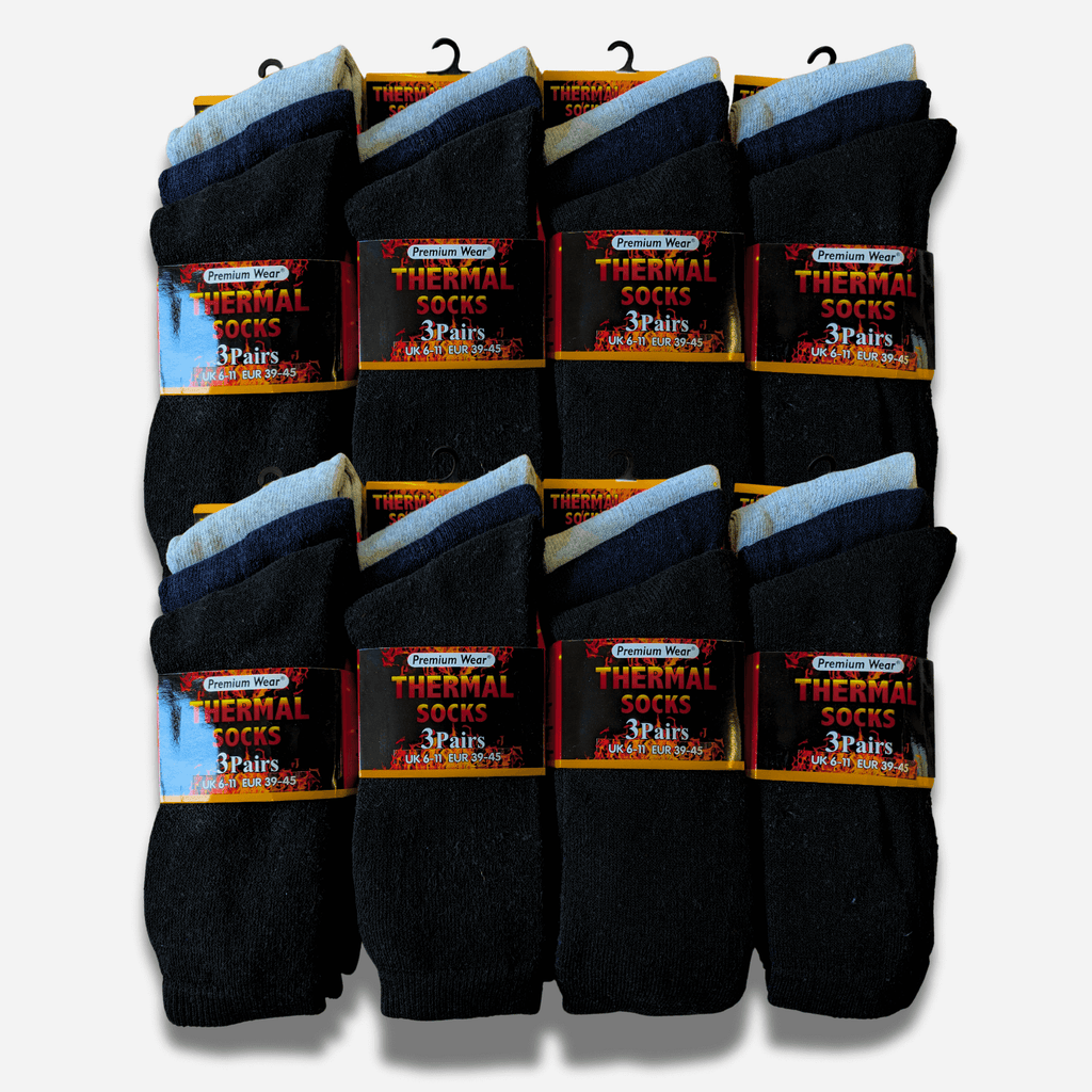 Heatwave Thermalwear Mens Black Thermal Socks 24 Pairs Double Brushed Knit Brushed Base Layer Warmth