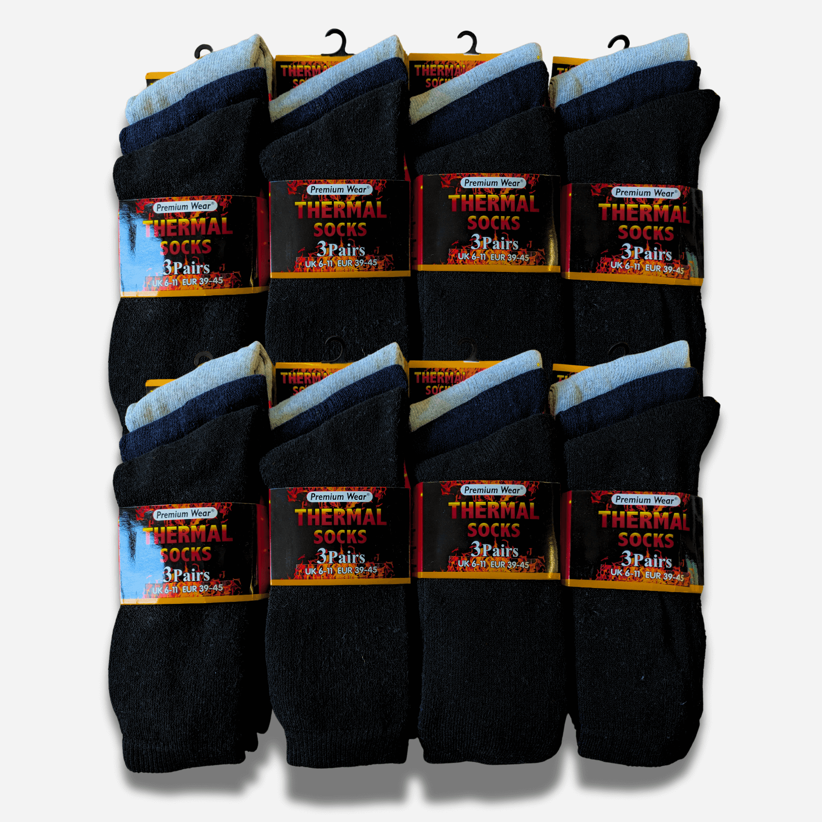 Heatwave Thermalwear Mens Black Thermal Socks 24 Pairs Double Brushed Knit Brushed Base Layer Warmth