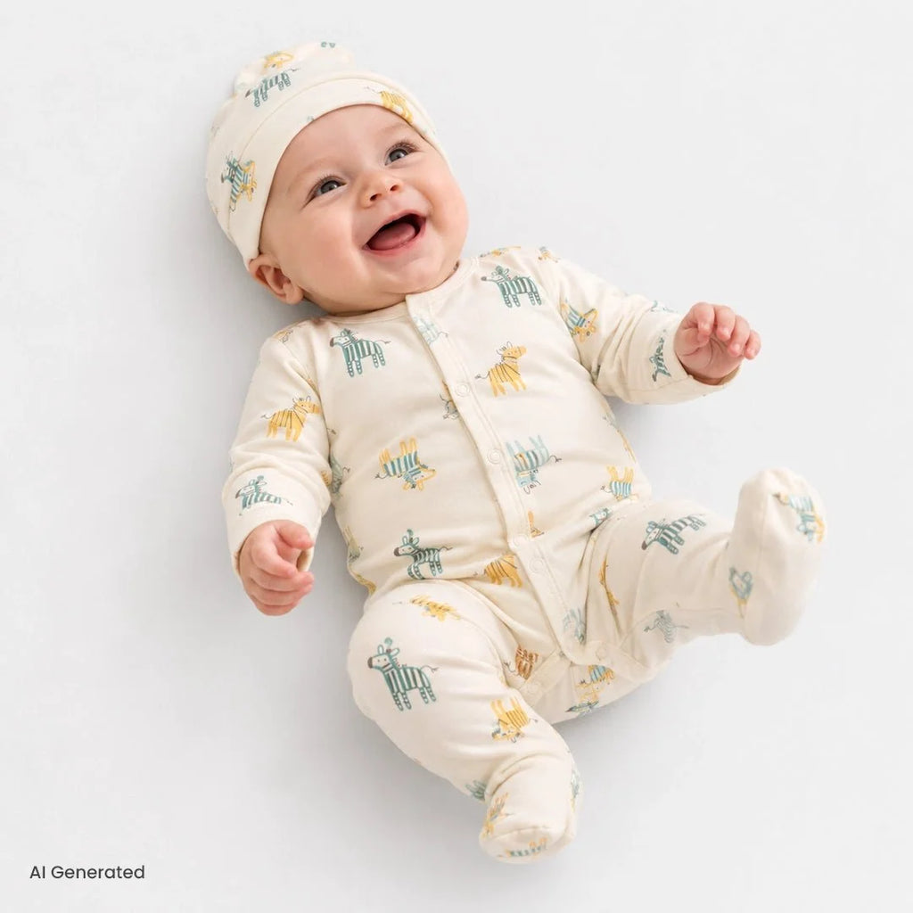 HelloBaby Zebra Print Footed Baby Sleepsuit & Hat Set (Newborn to 9 Months)