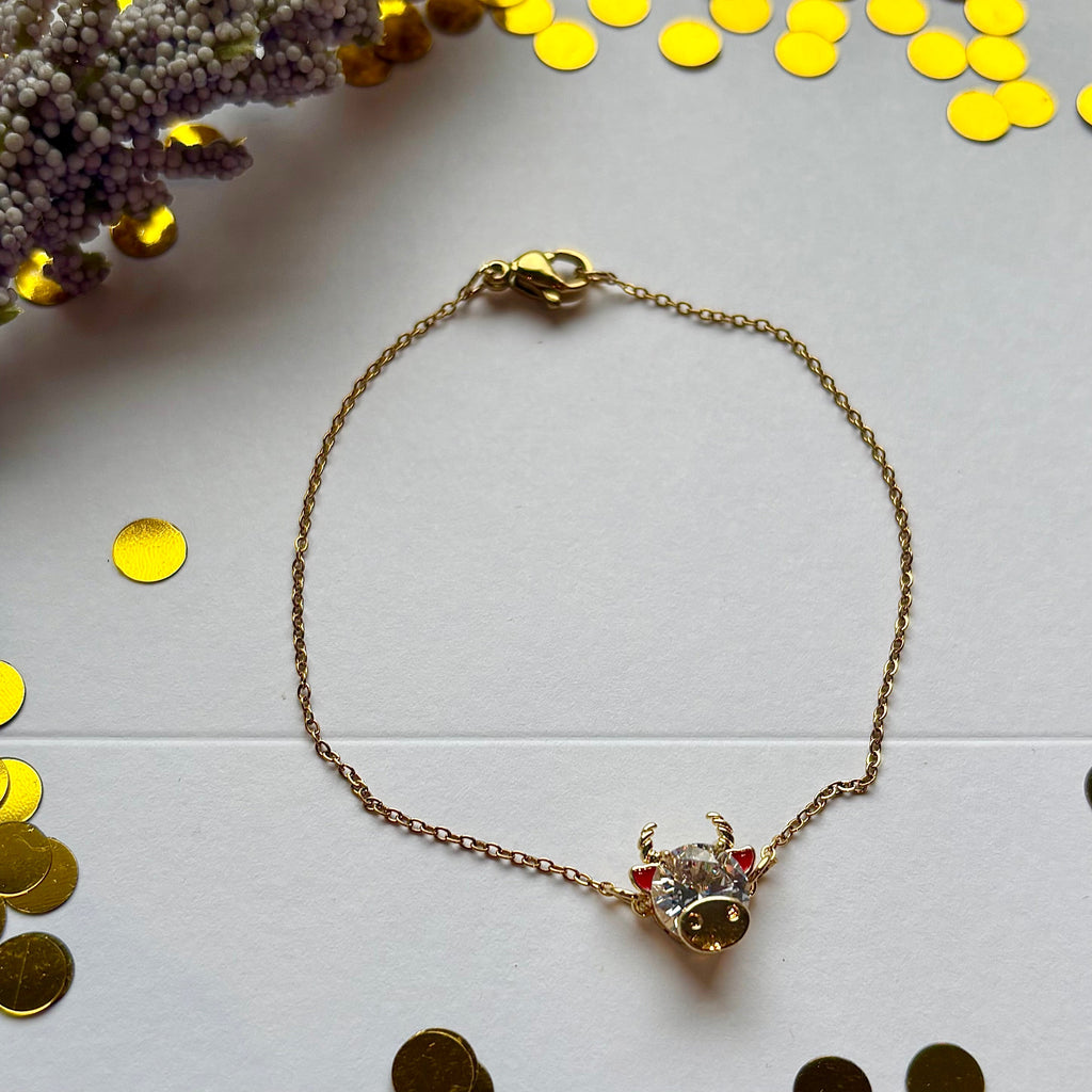 Gold plated highland cow crystal bracelet