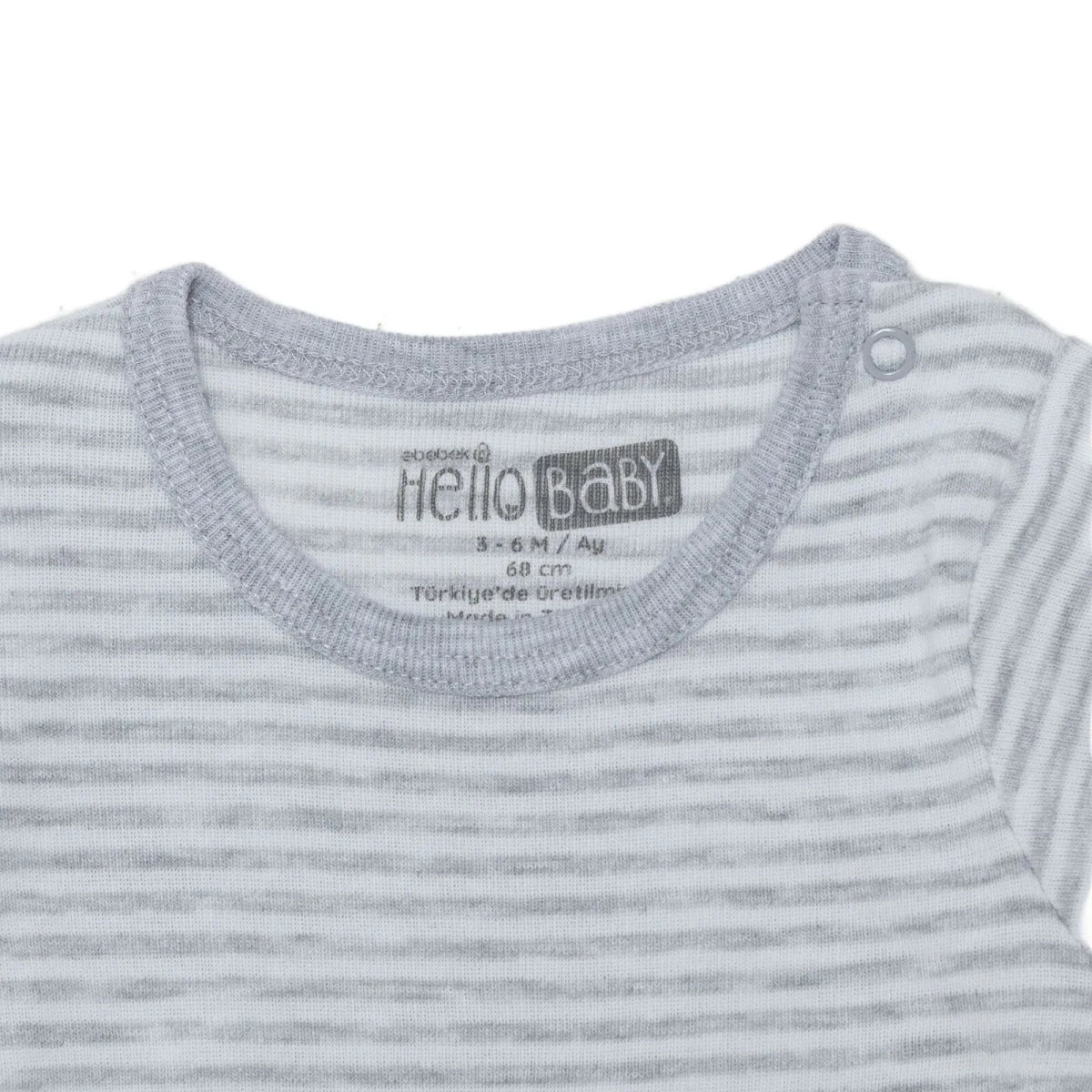 HelloBaby 2 Pack Striped Short Sleeve Baby Bodysuits (1-3 Months to 2-3 Years) - Grey