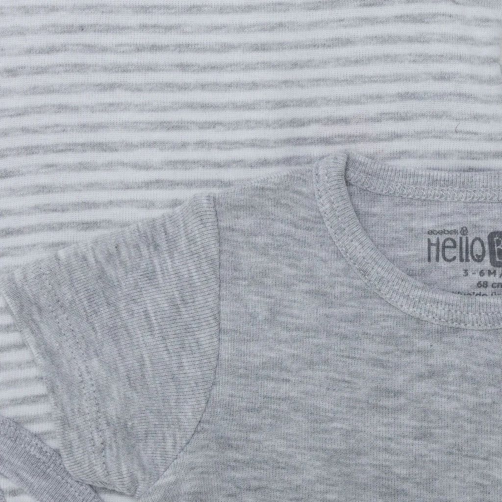 HelloBaby 2 Pack Striped Short Sleeve Baby Bodysuits (1-3 Months to 2-3 Years) - Grey