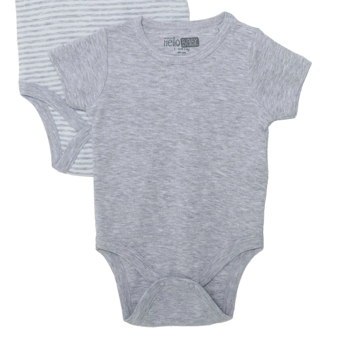 HelloBaby 2 Pack Striped Short Sleeve Baby Bodysuits (1-3 Months to 2-3 Years) - Grey