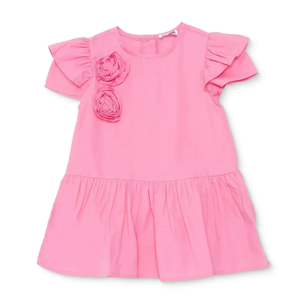 HelloBaby Floral Print Crew Neck Short Sleeve Baby Dress (6-9 Months to 4-5 Years) - Pink