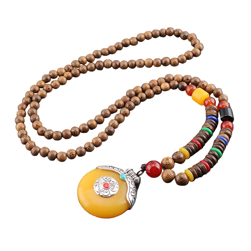 Men’s Ethnic Style Wooden Bead Sweater Chain Necklace