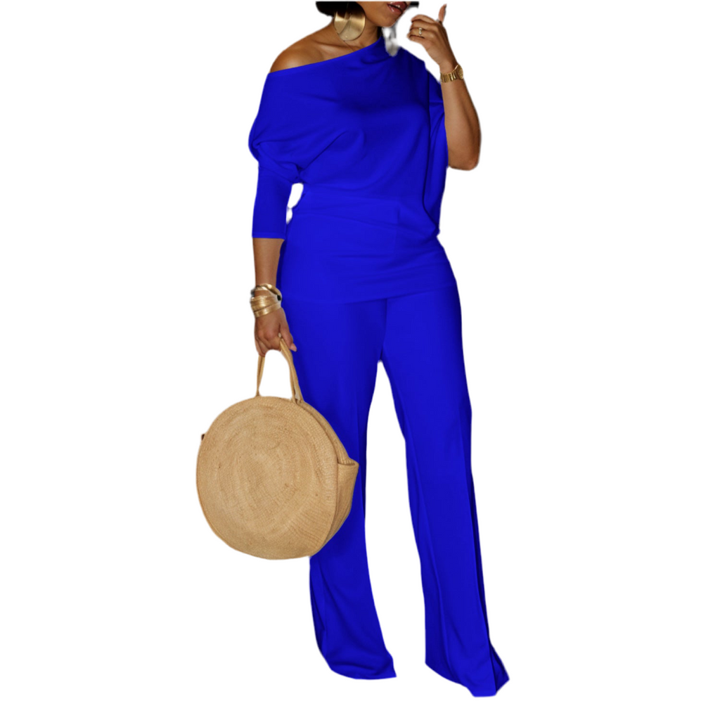 Diagonal Collar Top Wide Leg Pants Cross-border Suit