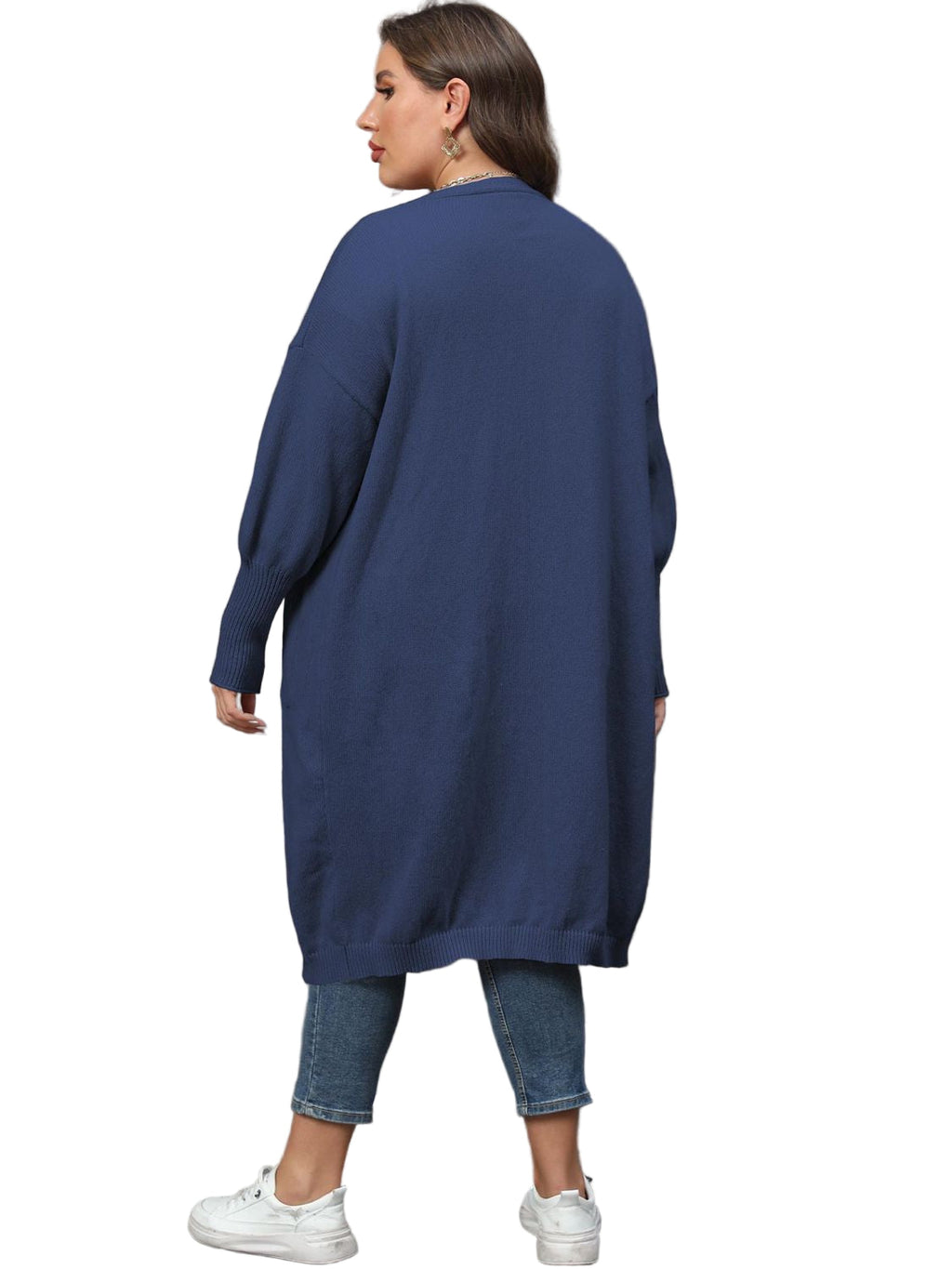 Plus Size Long Sleeve Pocketed Cardigan