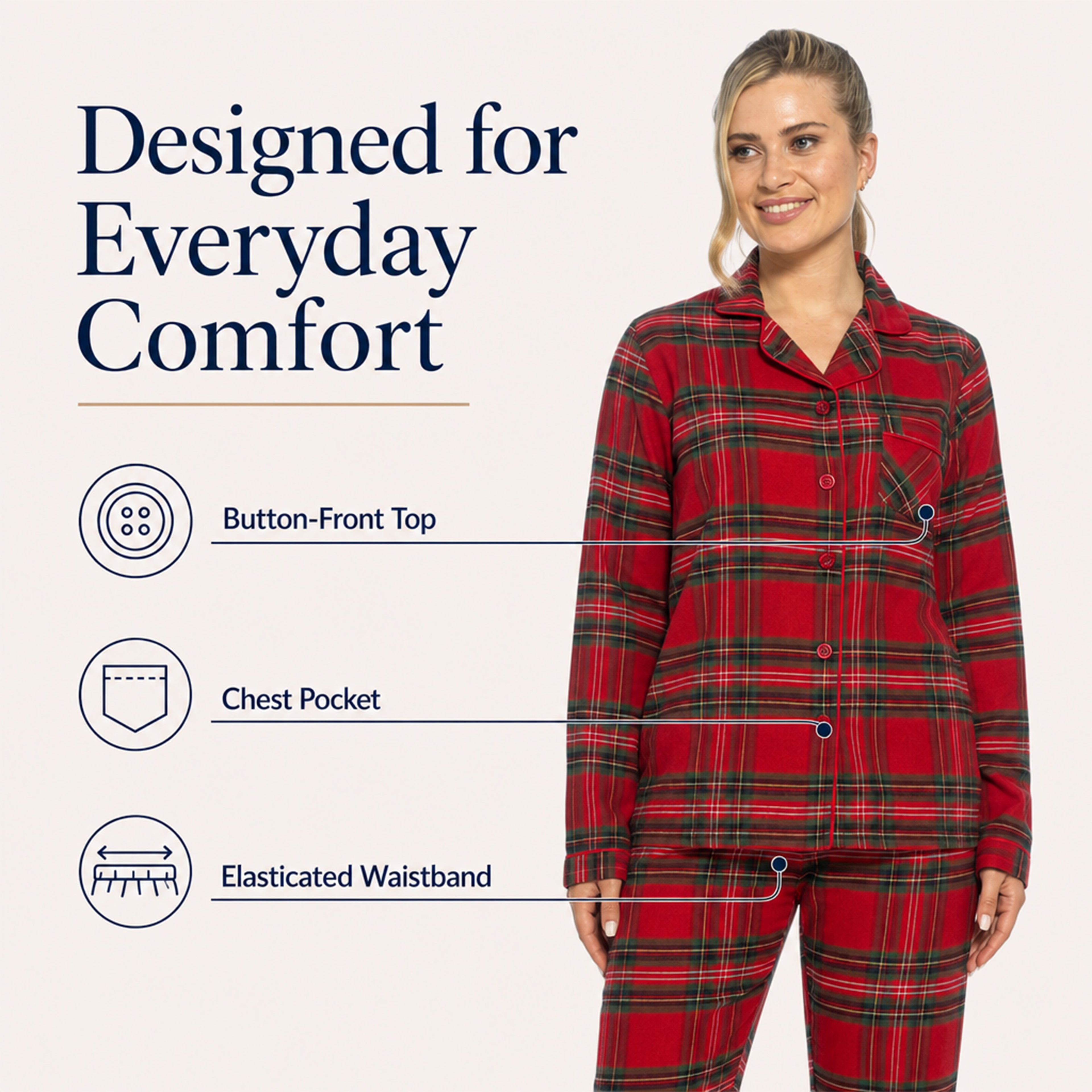 Daisy Dreamer Womens Flannelette Check Pyjama Set Soft Brushed Cotton Easy Care Super Soft Cosy Sleepwear