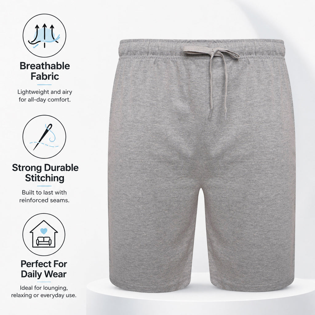 Sock Stack Men's Cotton Lounge Shorts Stretchable 2 Pack Black Navy Grey Durable