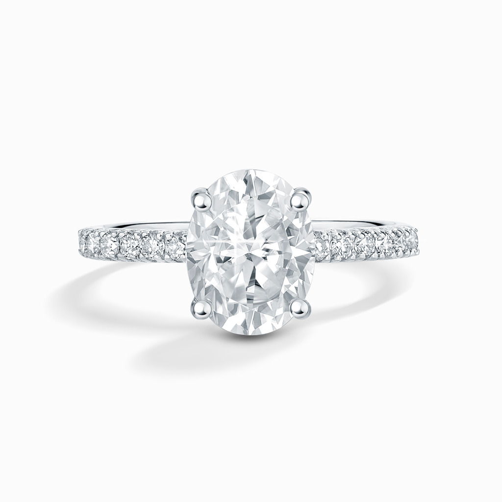 2 ct Oval Solitaire Moissanite Engagement Ring with Pavé Band in Sterling Silver