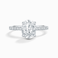 2 ct Oval Solitaire Moissanite Engagement Ring with Pavé Band in Sterling Silver