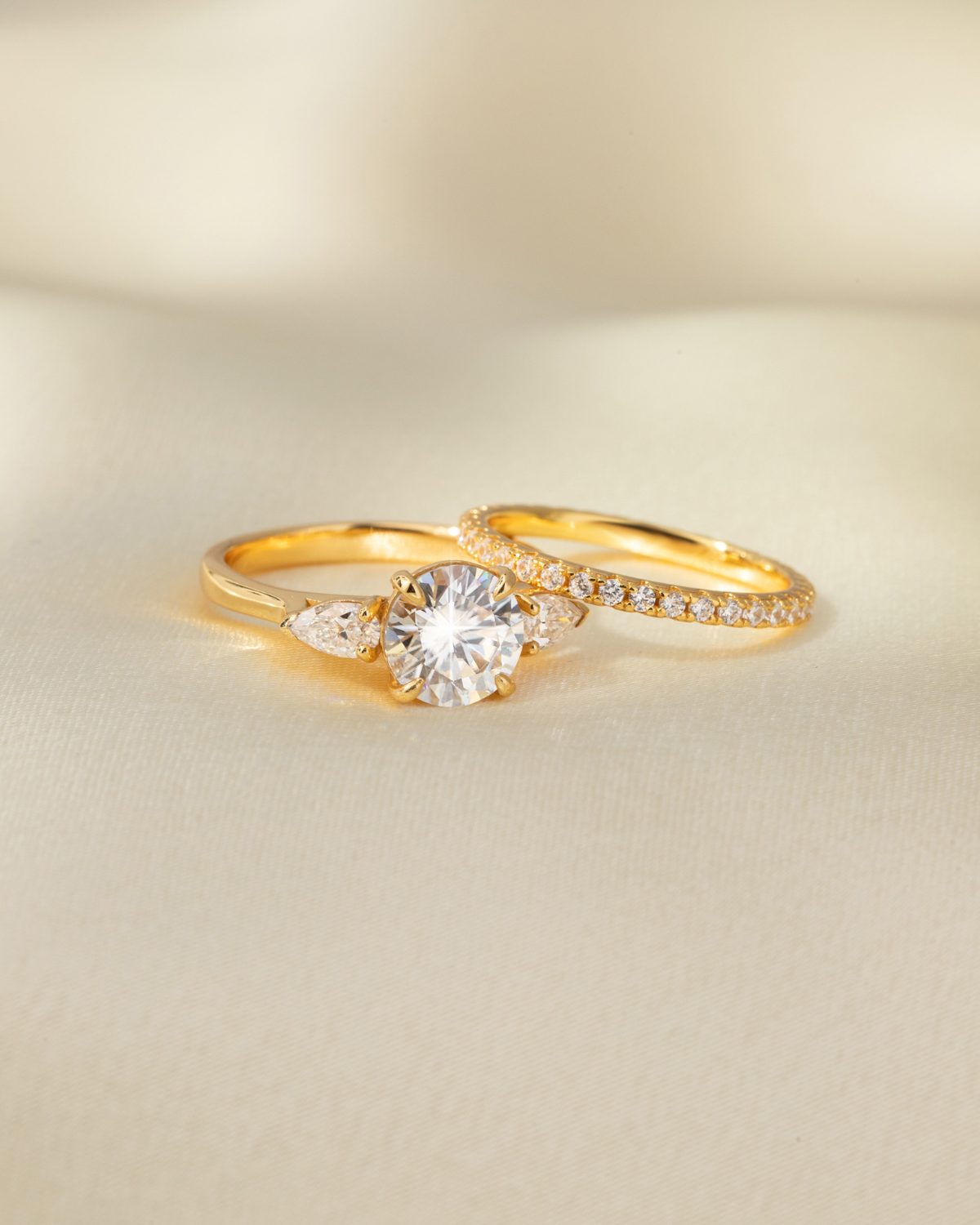 2 ct Round Moissanite Three Stone Engagement Ring in 18k Gold Vermeil