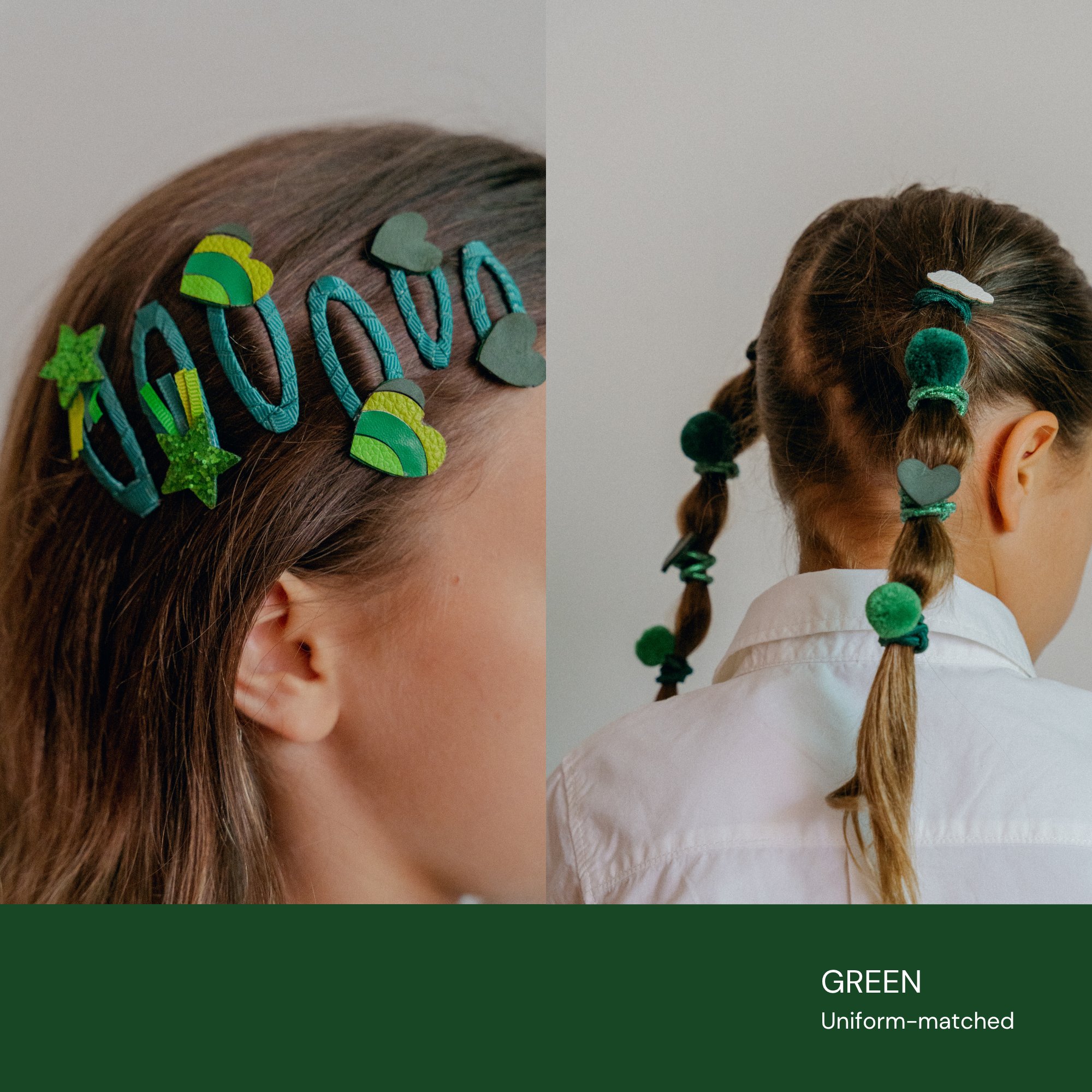 Green School Hair Clips & Bobble Hair Ties | The Essential Set