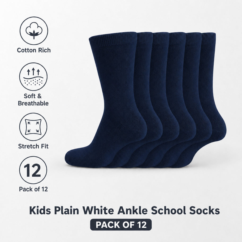 Sock Stack 6 Pairs Kids Cotton Rich School Socks Ankle Breathable Durable Uniform Unisex