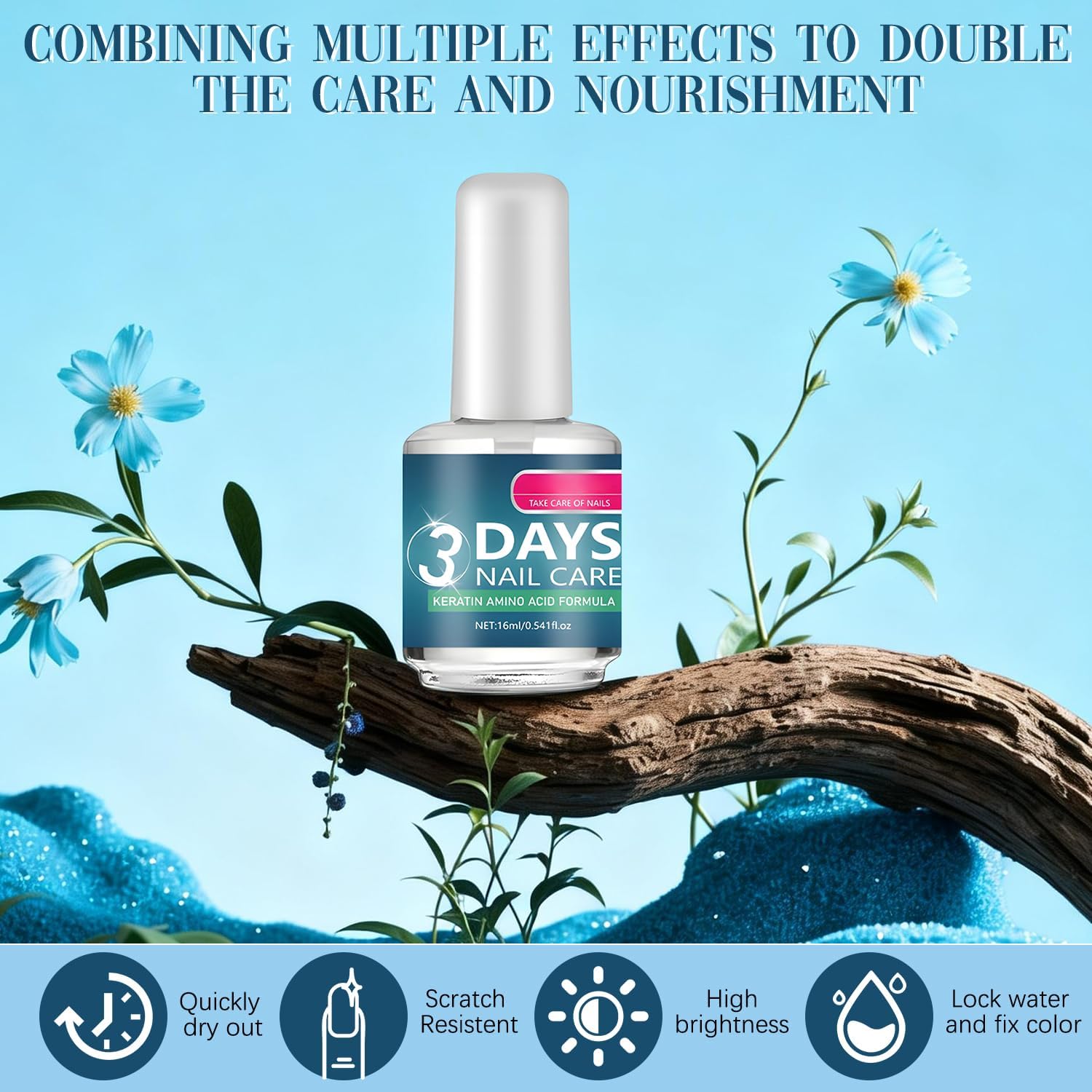 2Pacs 3 Days Nail Care – Keratin Amino Acid Formula for Hydrated, Strong Nails (16ml)