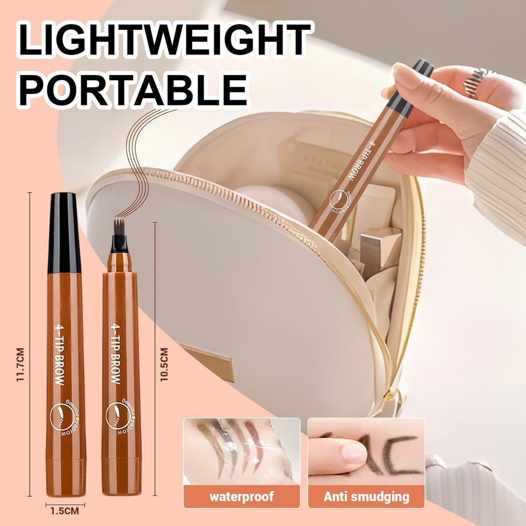 2PC Microblading Eyebrow Pencil – 4-Tip Micro-Fork, Waterproof, Natural 3D Brows (Gray Brown)