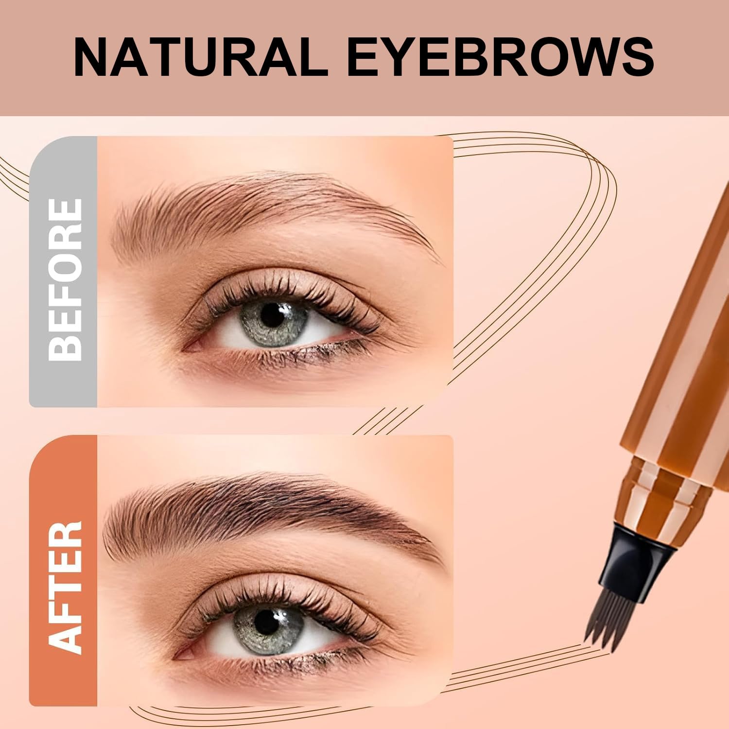 2PC Microblading Eyebrow Pencil – 4-Tip Micro-Fork, Waterproof, Natural 3D Brows (Gray Brown)
