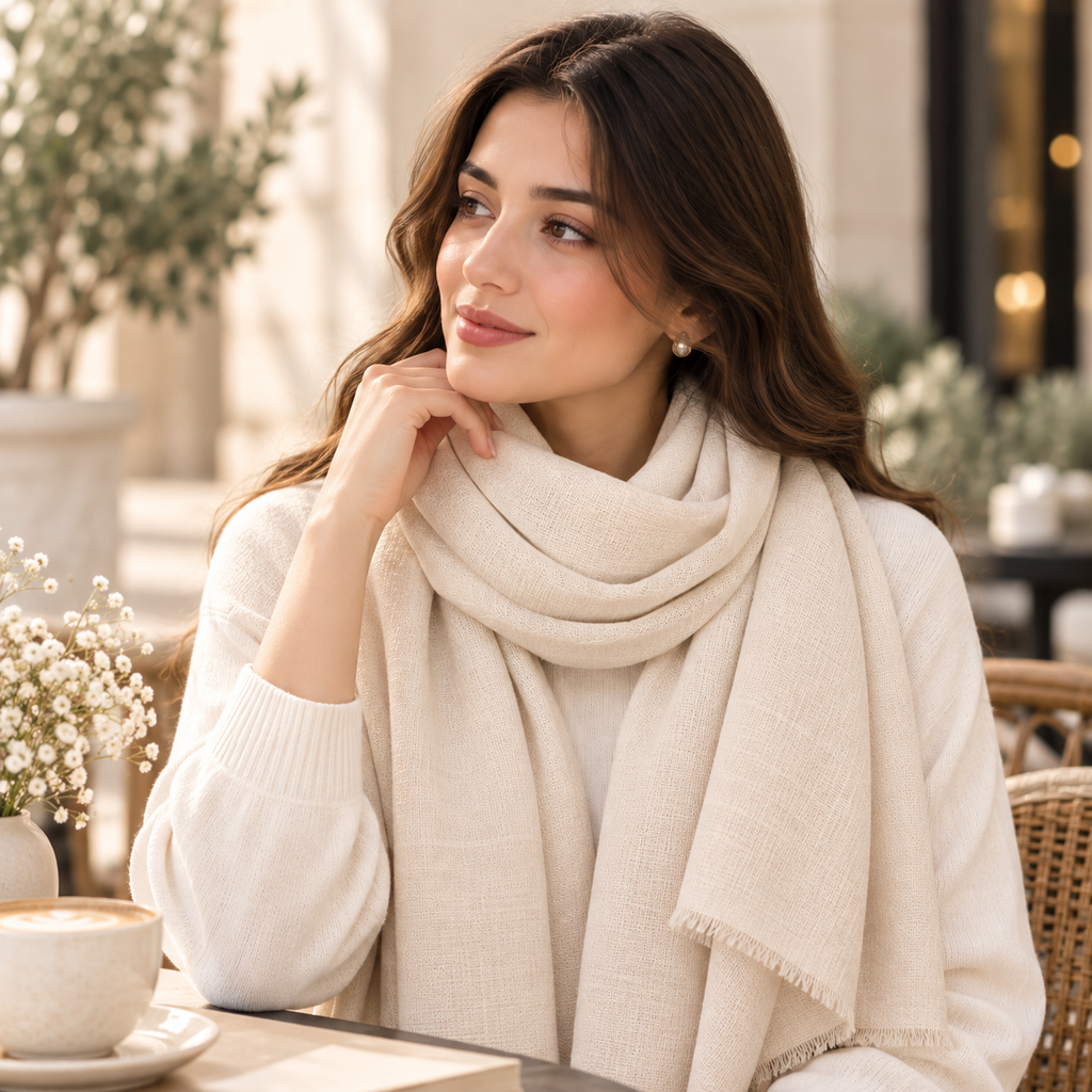 Ivory Cream Cotton Scarf – Soft, Comfortable Everyday Essential