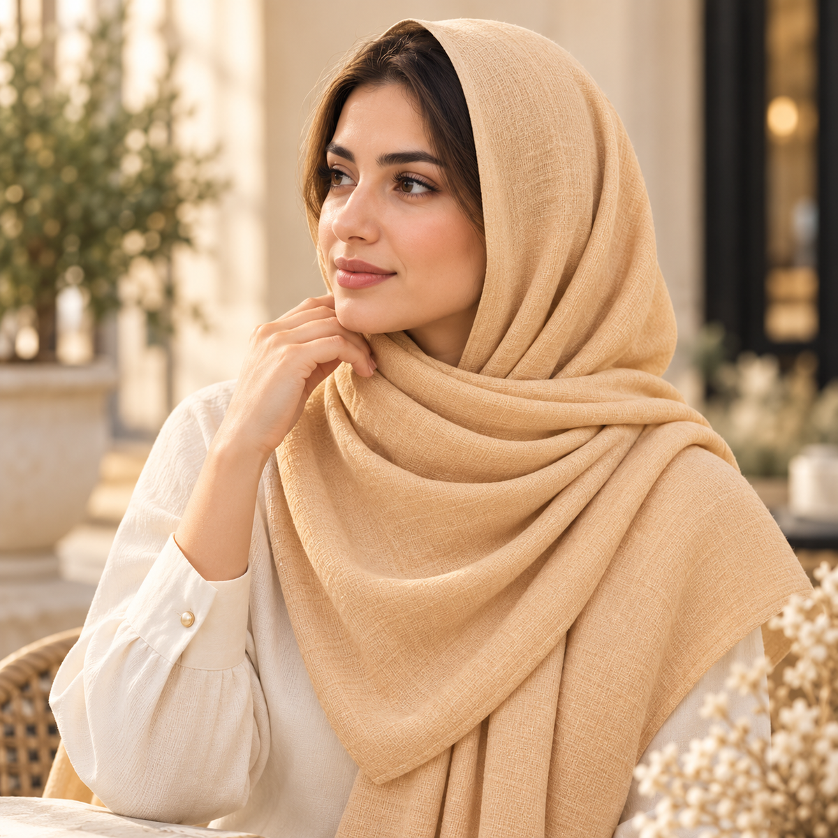 Premium Champagne Beige Cotton Scarf – Soft & Comfortable Everyday Essential Wrap