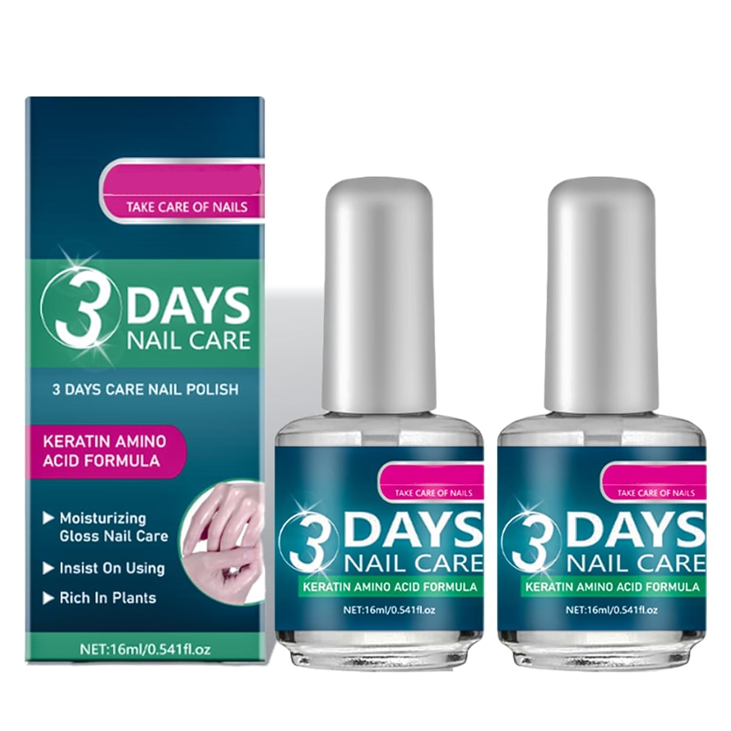 3 Days Nail Care: Keratin & Amino Acid Oil for Dry, Weak Nails (2x16ml)